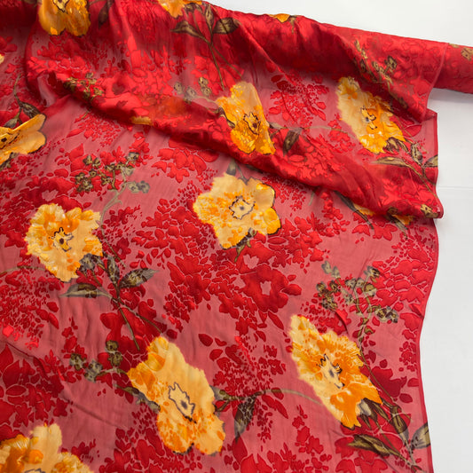 Ruby Flowers Burnout Silk