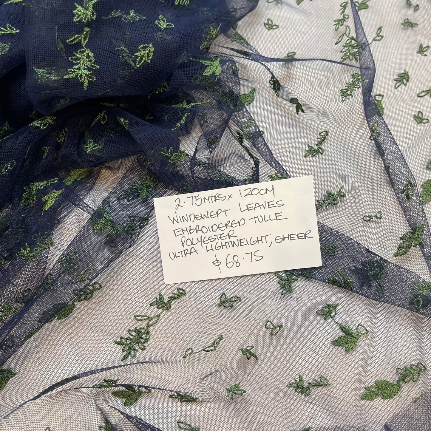 2.75mtrs Windswept Leaves Embroidered Tulle