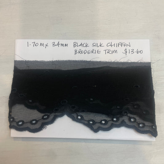 1.7m black silk chiffon broderie