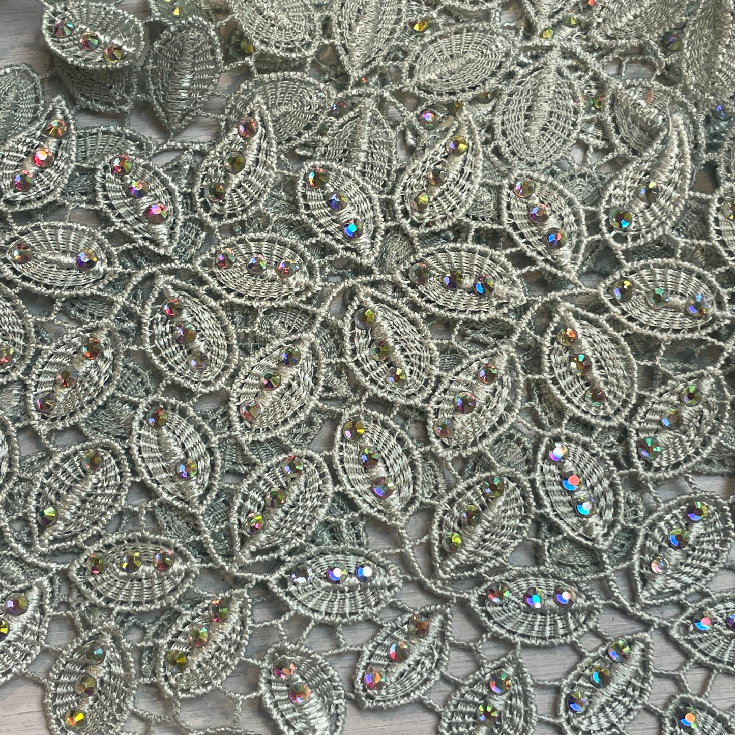 Sage leaves diamanté crystal Guipure Trim