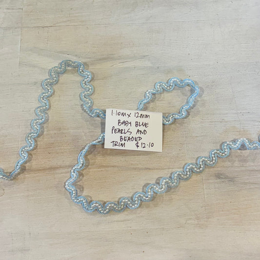 1.10m Baby Blue Pearls & Beaded Trim