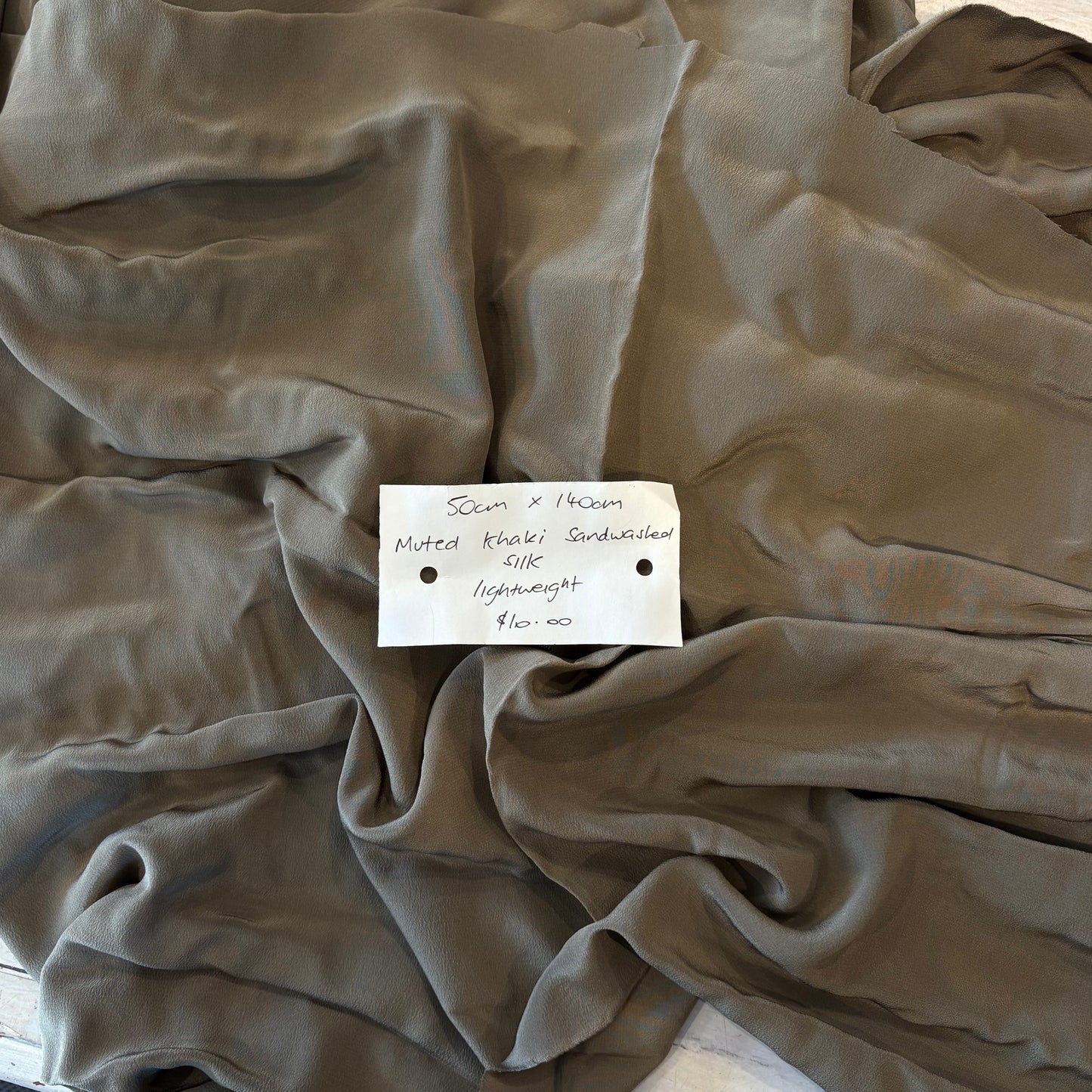 50cm Muted Khaki Sandwashed Silk