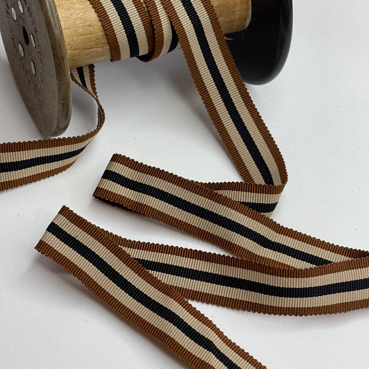 Black Coffee Stripe 20mm Gross Grain Ribbon