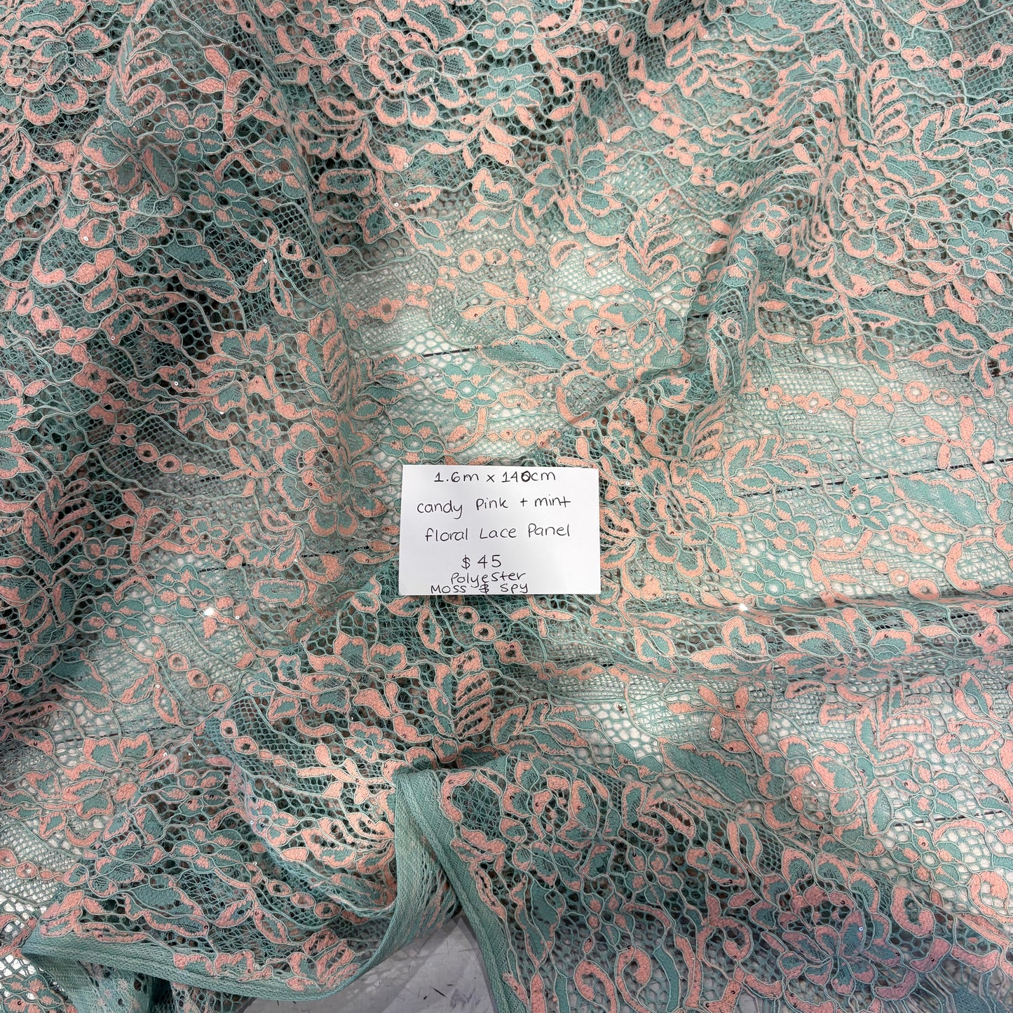 1.6m Candy Pink + Mint Floral Lace Panel