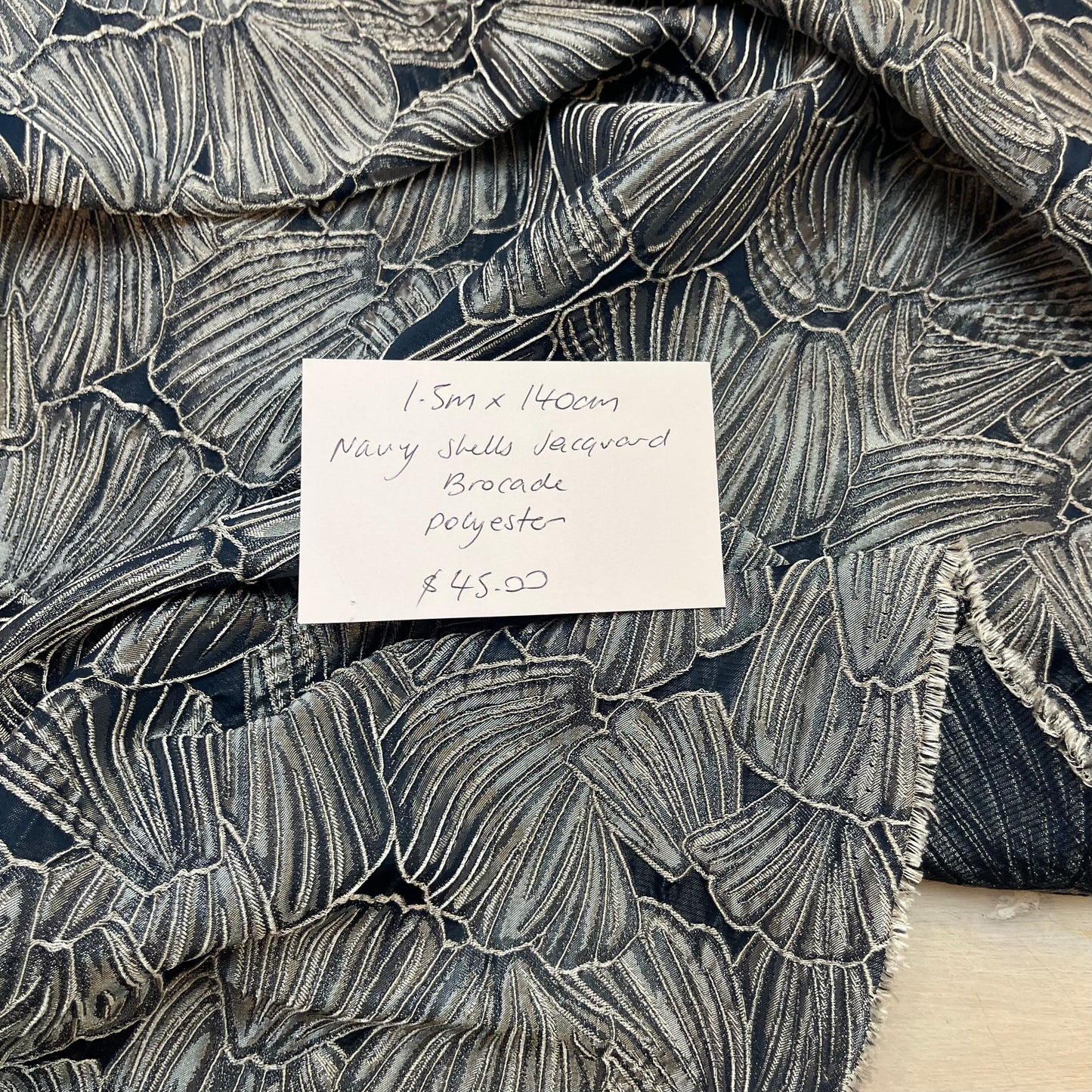 1.5mtrs Navy Shells Jacquard Brocade