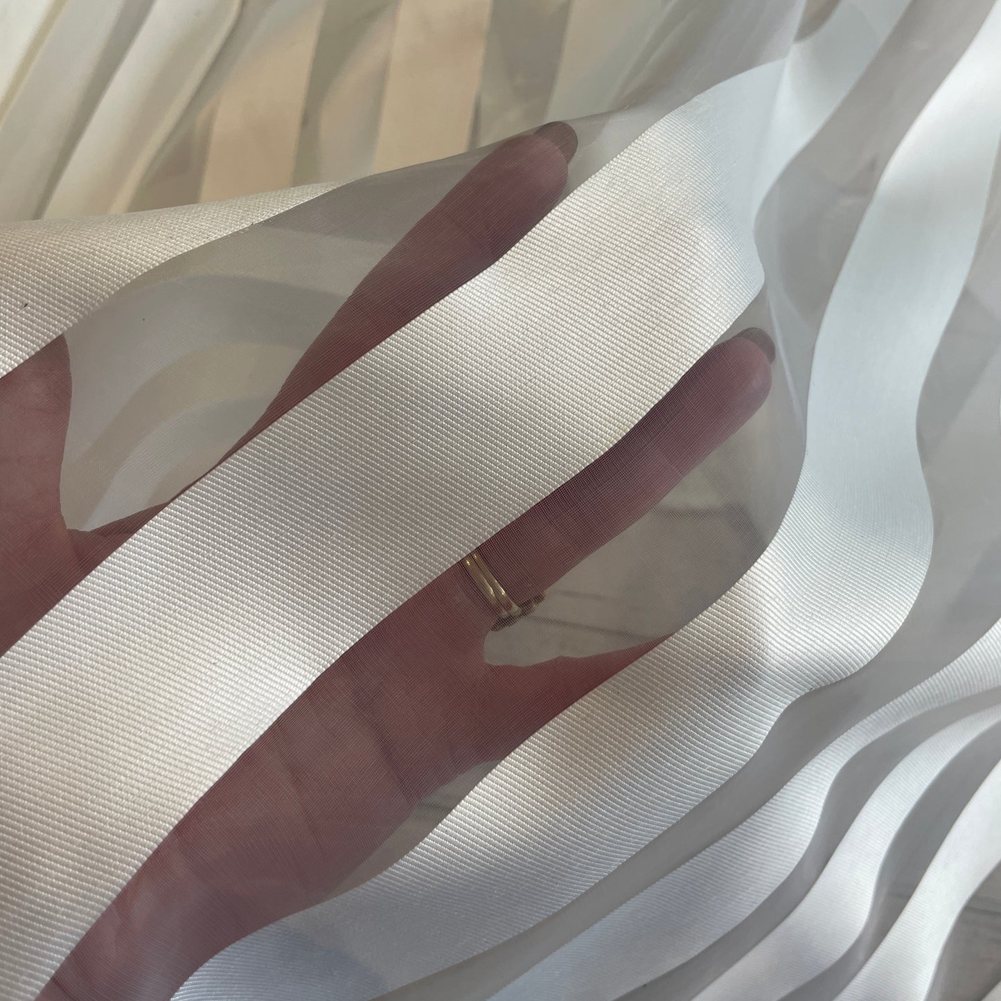 White bold satin stripe organza