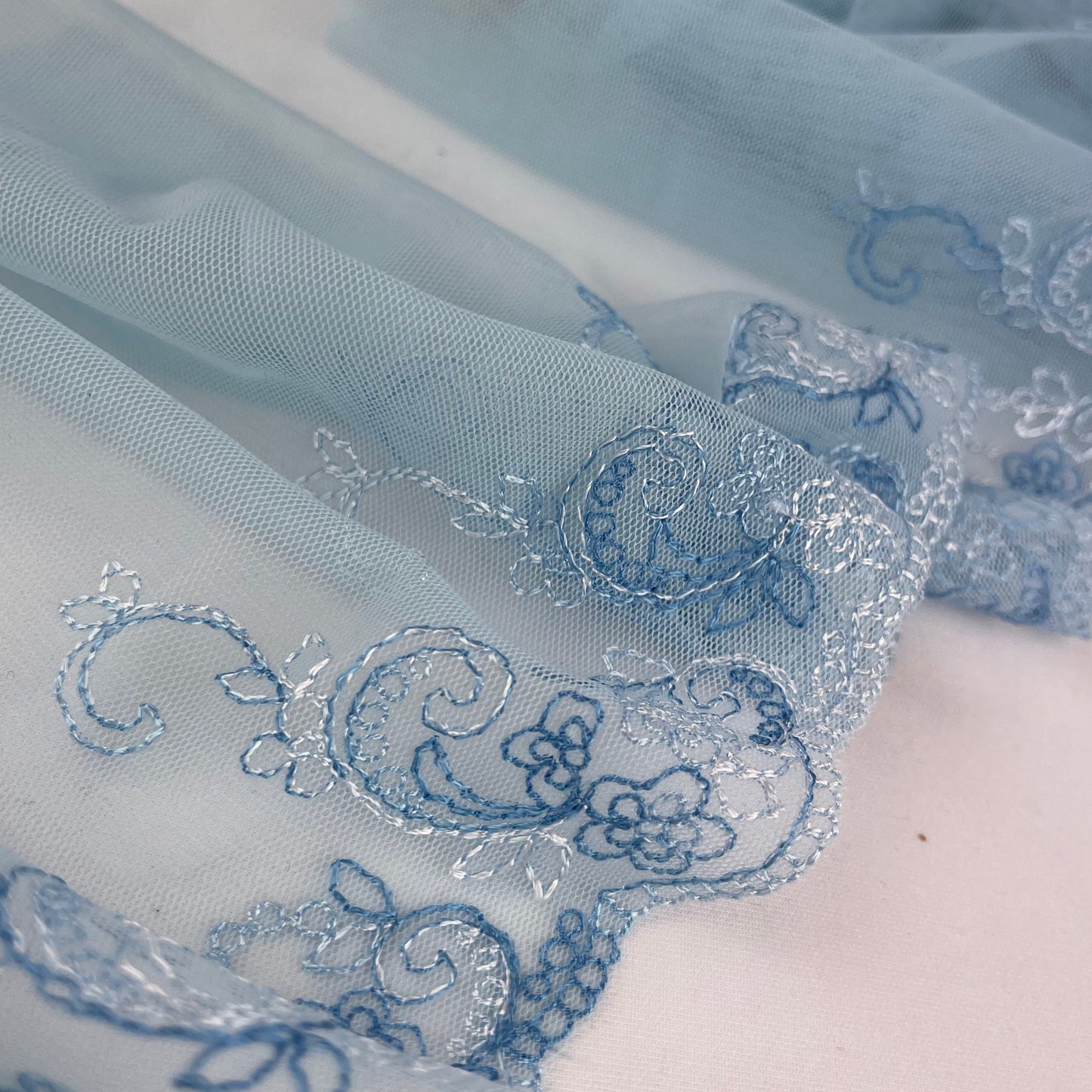 Blue Daisy Waves Embroidered Lace