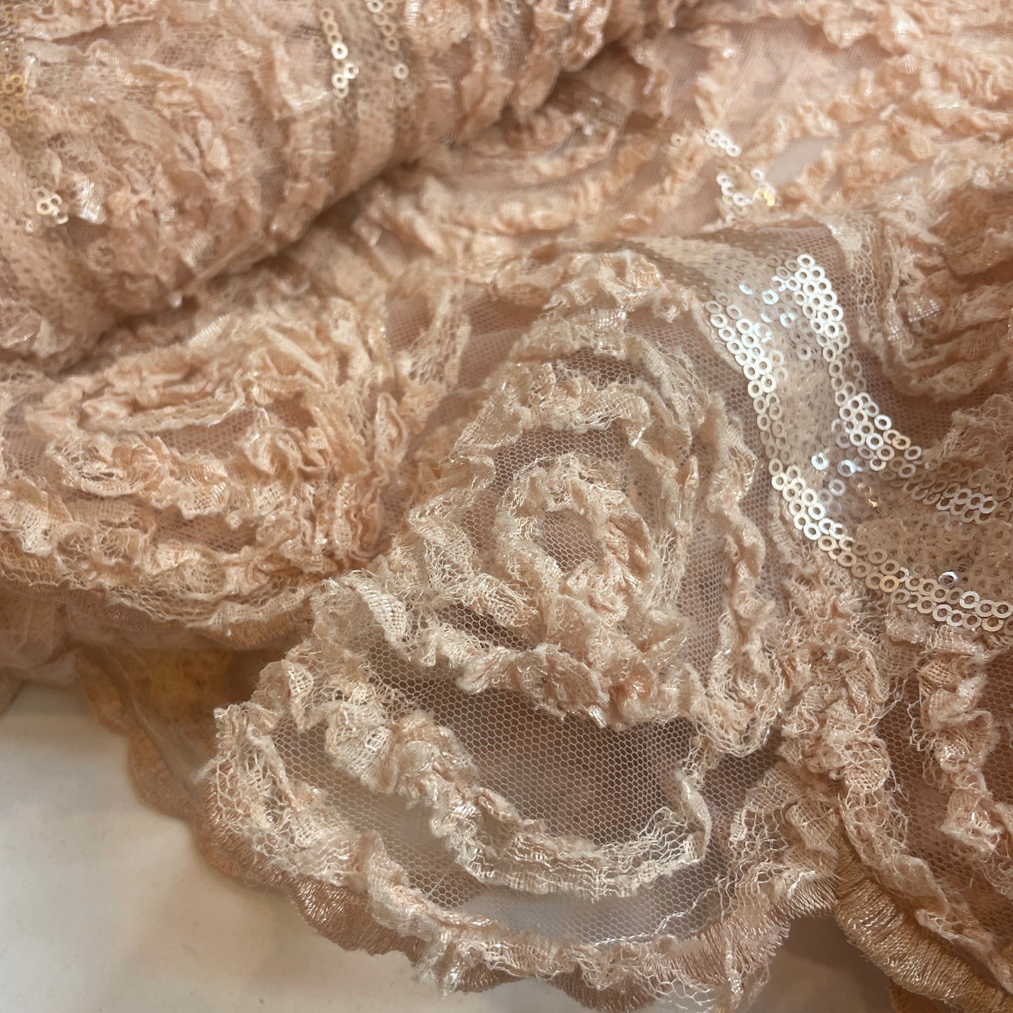 Blush pink textured rose sequin mesh