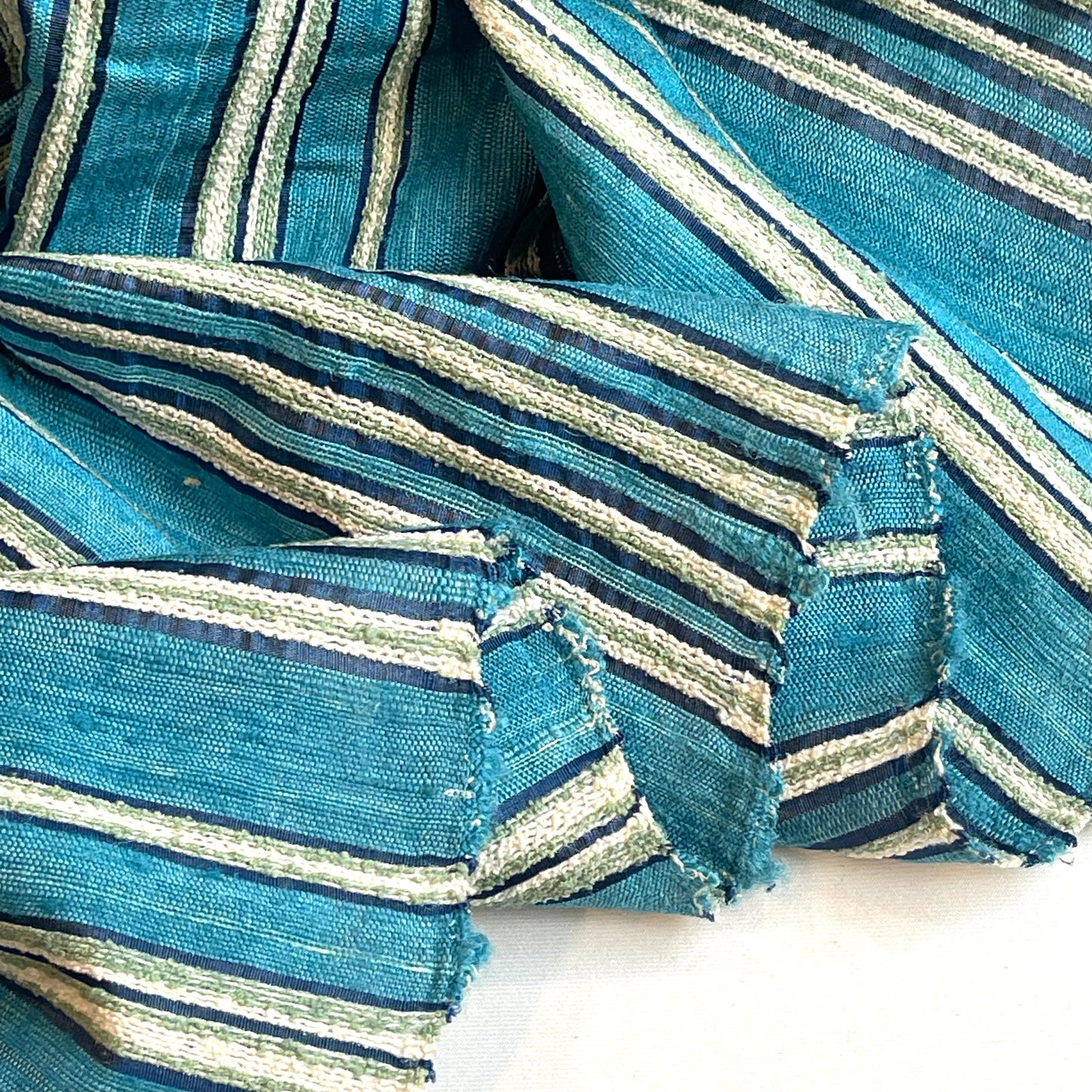 Azure Turquoise Stripes Hand Woven Silk