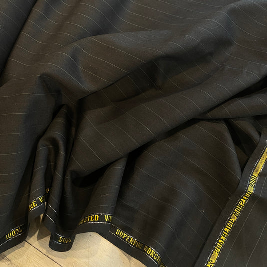 Charcoal pinstripe 100% superfine worsted wool suiting