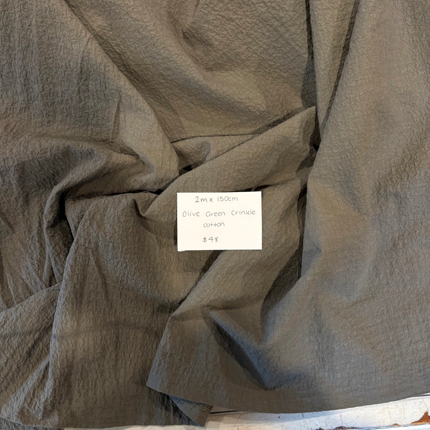 2m Olive Green Crinkle Cotton
