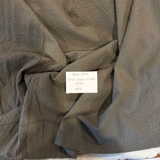 2m Olive Green Crinkle Cotton