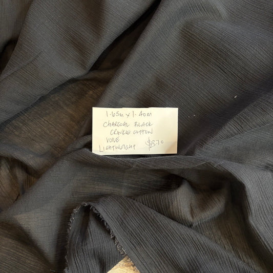 1.65m Charcoal Black Crinkle Cotton Voile
