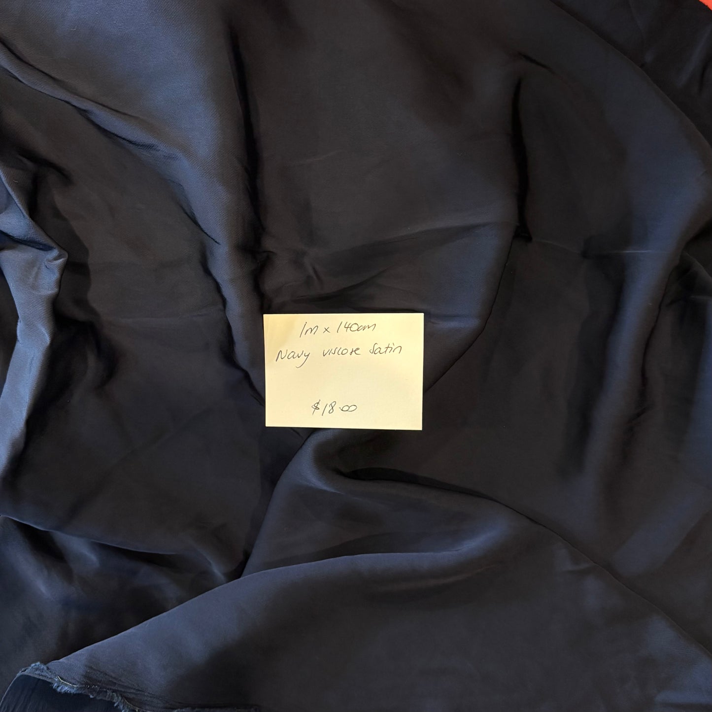 1m Navy Viscose Satin