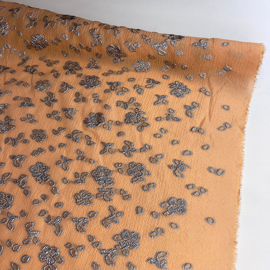 Pewter Peach Boarder Soft Silk Blend Cloque Brocade