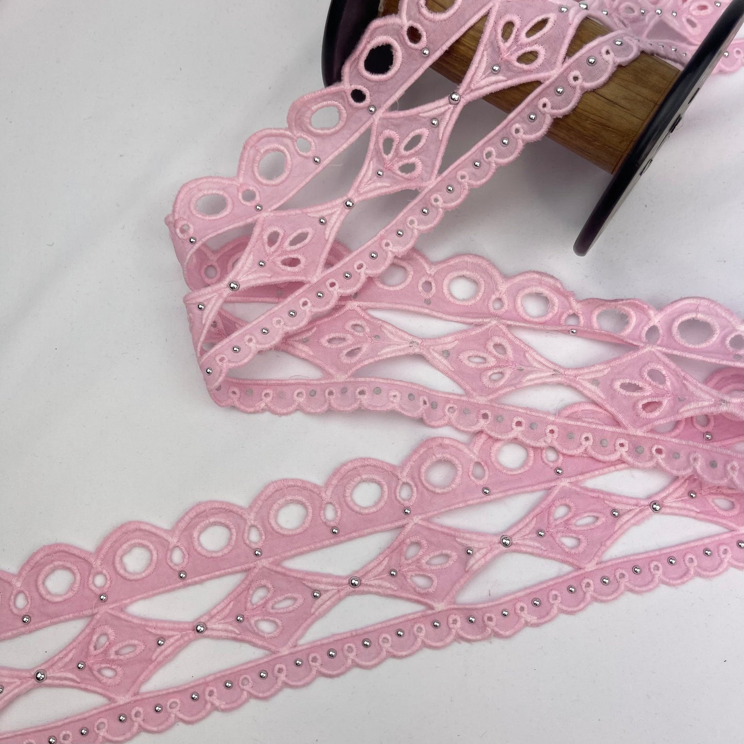 Riviera Candy Pink 65mm Studded Broderie Trim