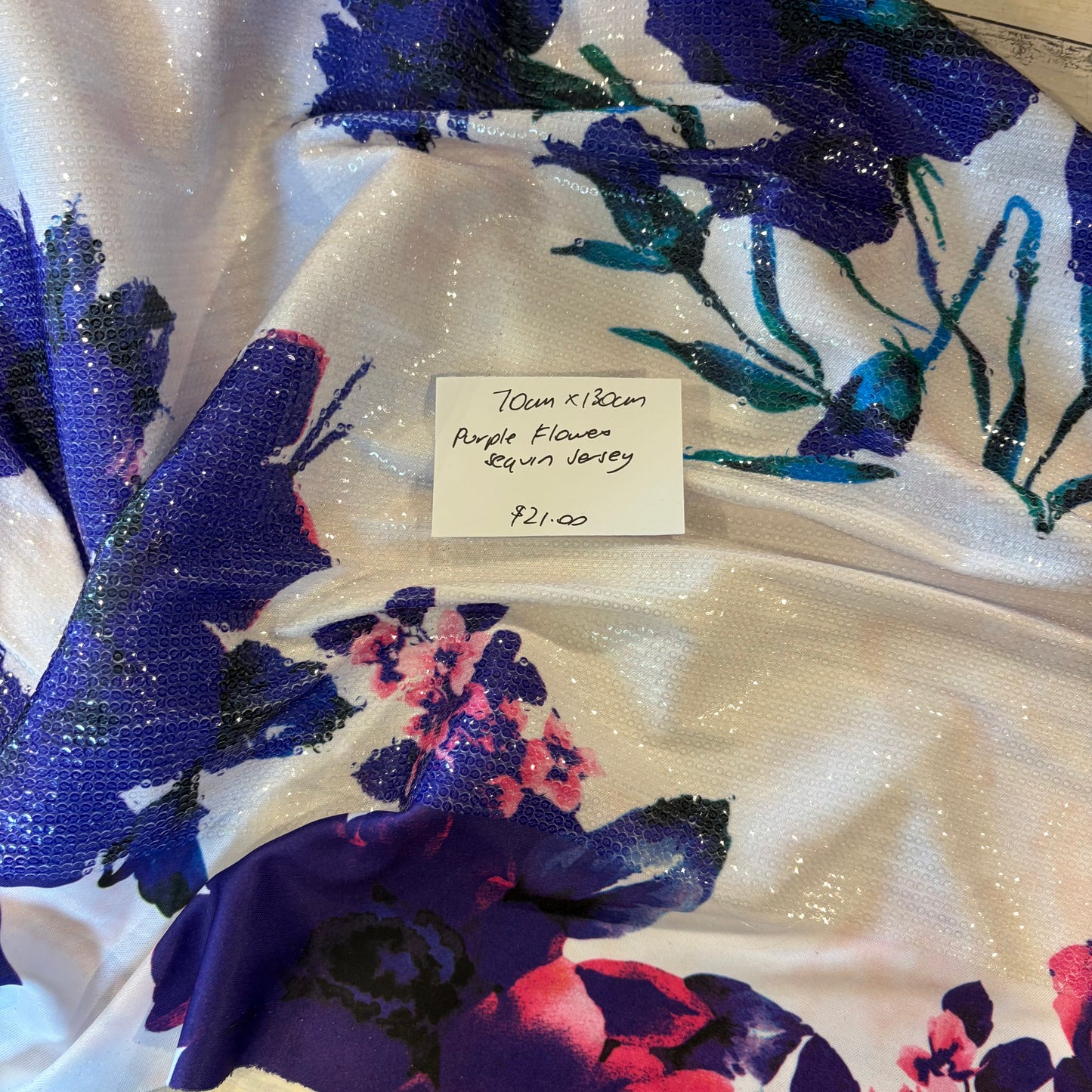 70cm Purple Flowers Sequin Jersey