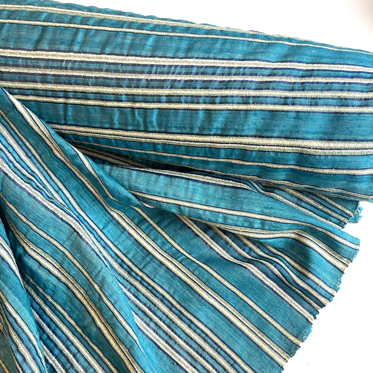 Azure Turquoise Stripes Hand Woven Silk