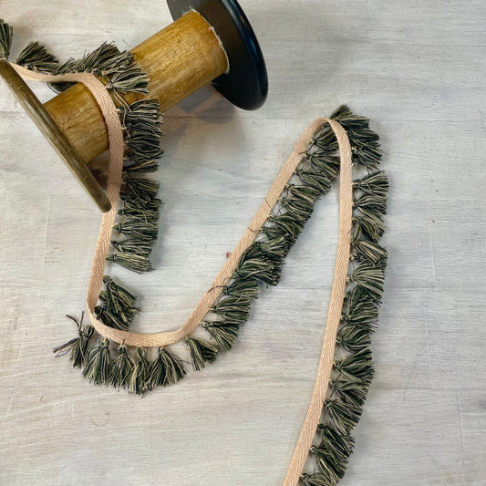Olive + Peach Mini Cotton Tassel Trim