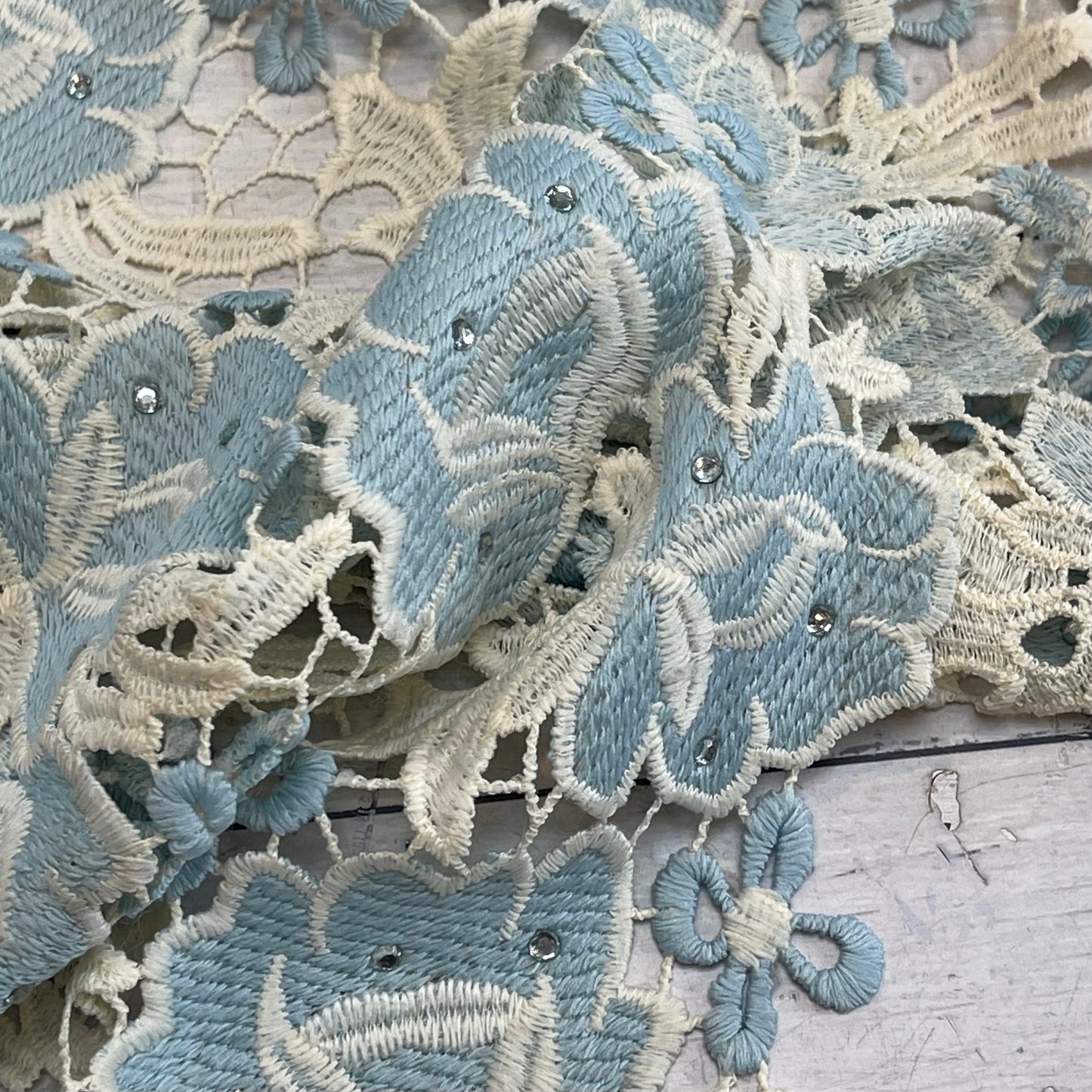 Trocadero Gardens Blue Guipure Embellished Lace