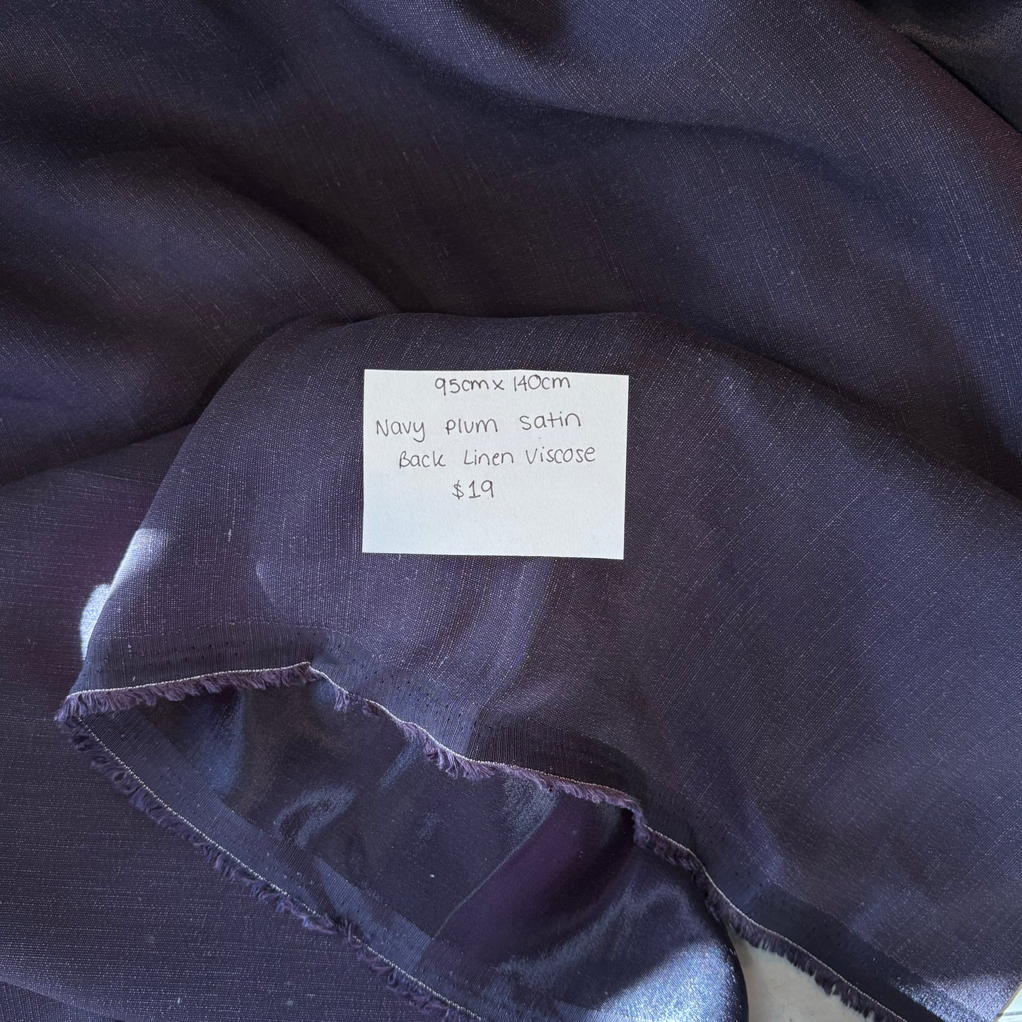 95cm Navy Plum Satin Back Linen Viscose