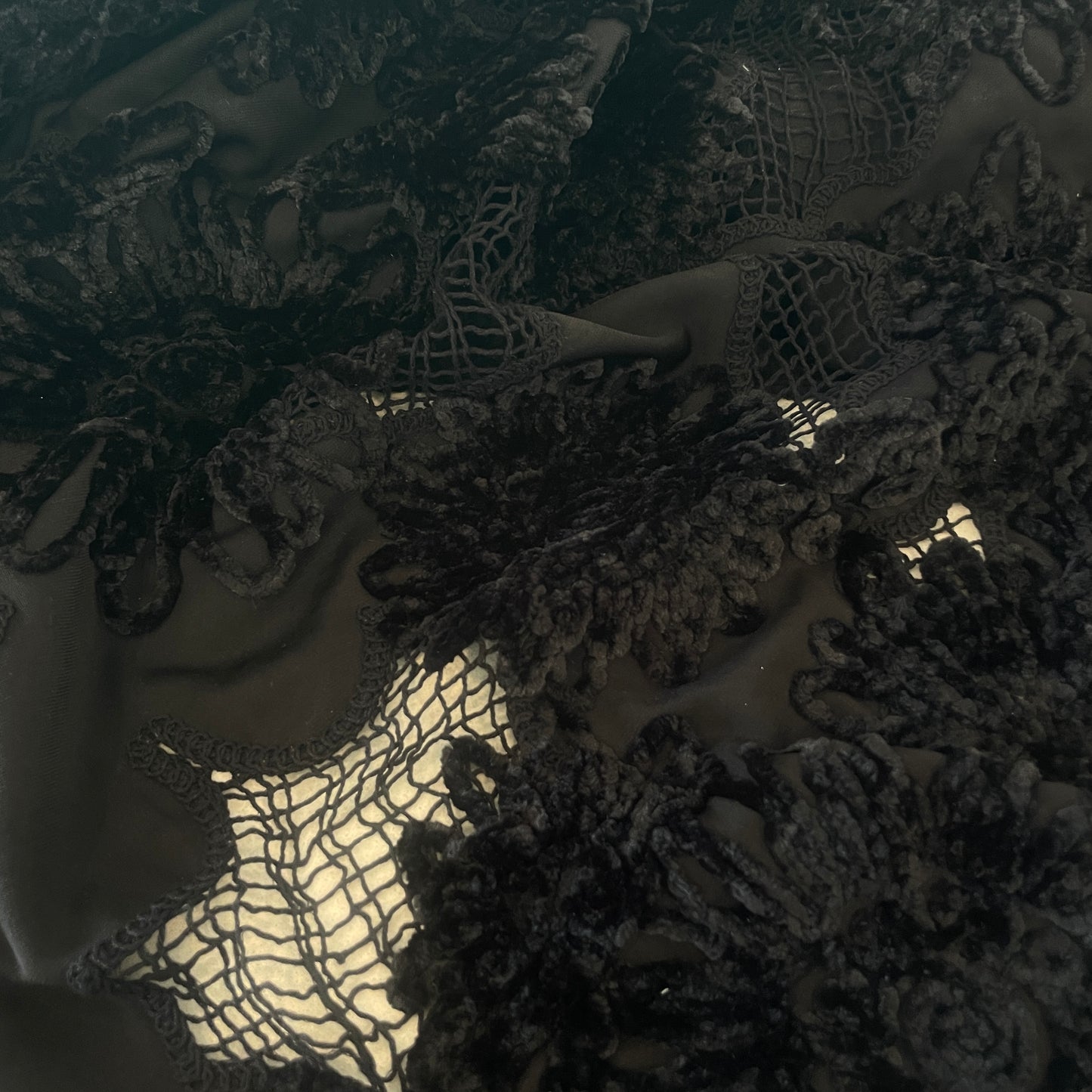 Flowers bloom black chenille embroidered jersey