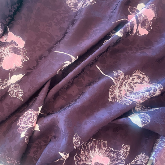 Plum posy jacquard satin