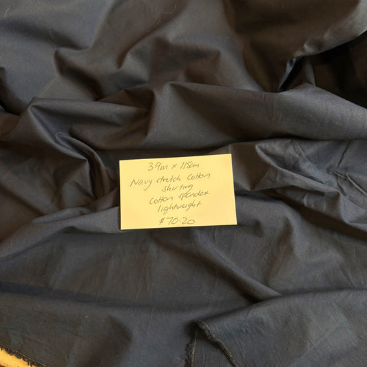 3.9m Navy stretch cotton shirting