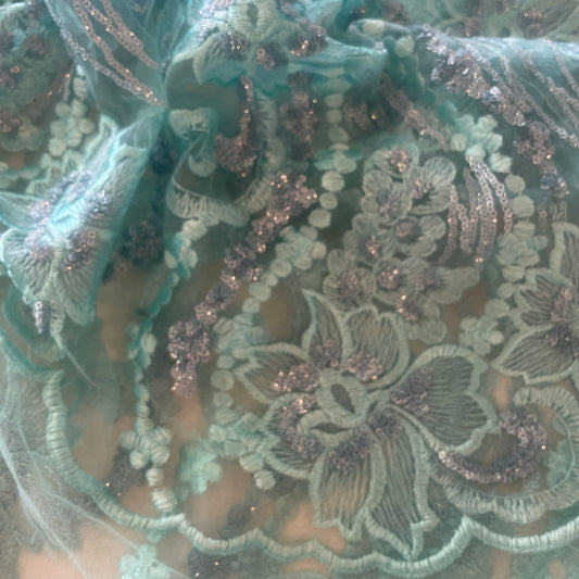 50cm sea foam embroidered sequin tulle