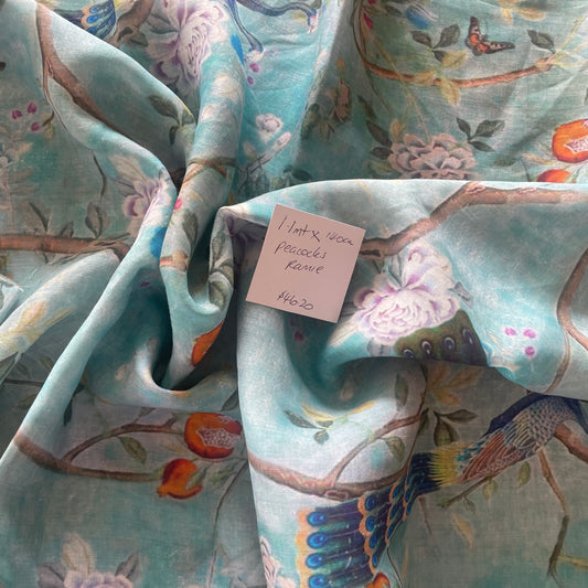 1.1m  peacocks printed Ramie