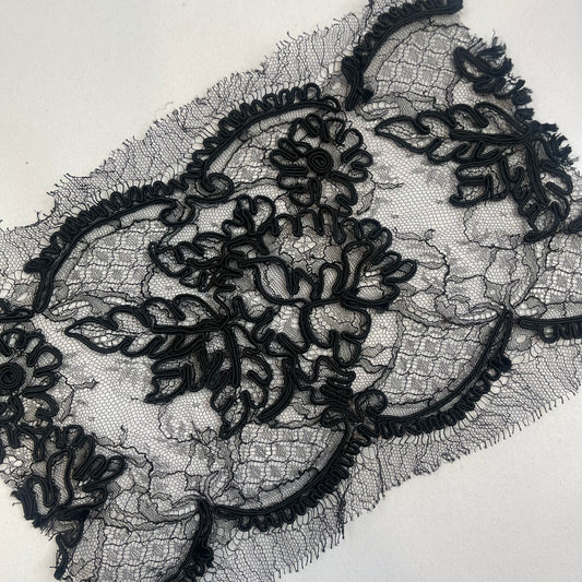 Black Italian Corded Lace Piece