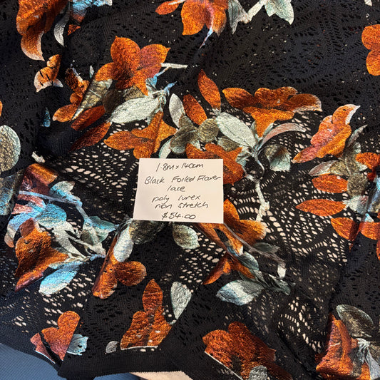 1.8m Black Foiled Flower Lace
