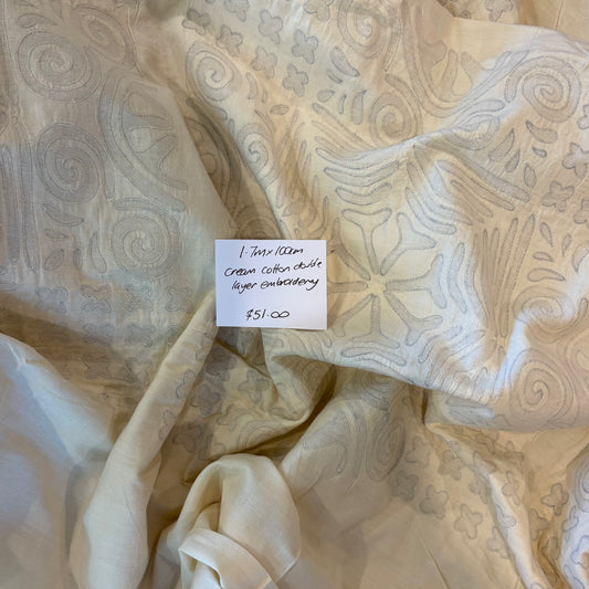 1.7m Cream Cotton Double Layer Embroidery