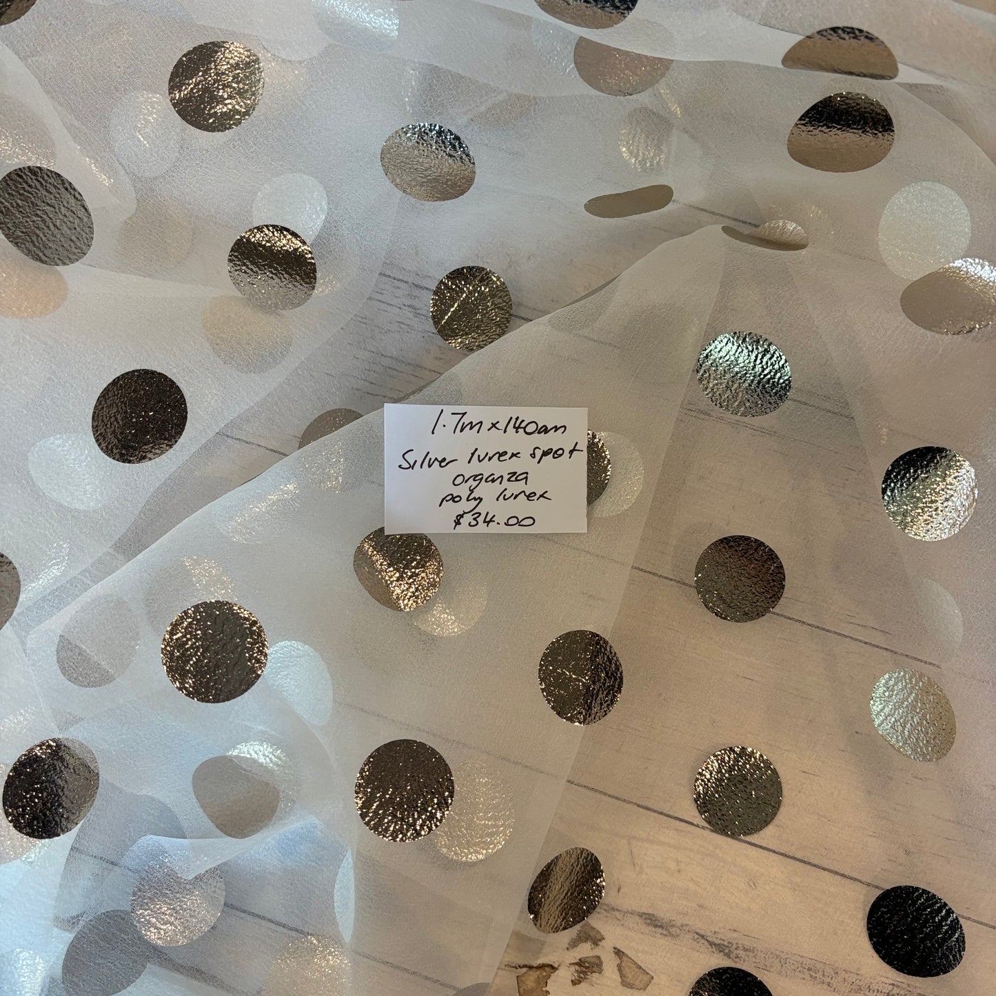 1.7m Silver Lurex Spot Organza