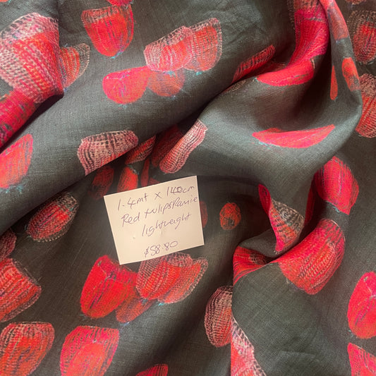 1.4m red tulips  printed Ramie
