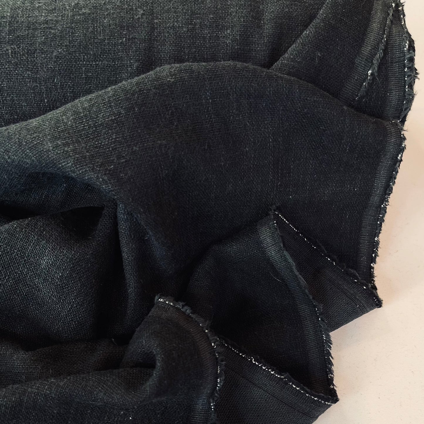 Charcoal Black Linen Cotton Double Cloth