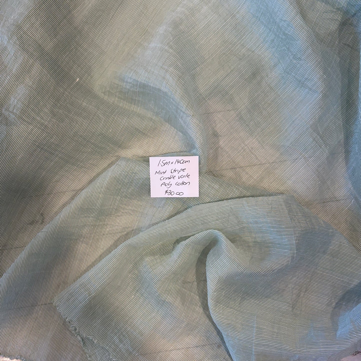 1.5m Mint Stripe Crinkle Voile
