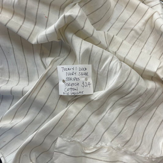 70cm Ivory Silver Stripes Stretch Cotton