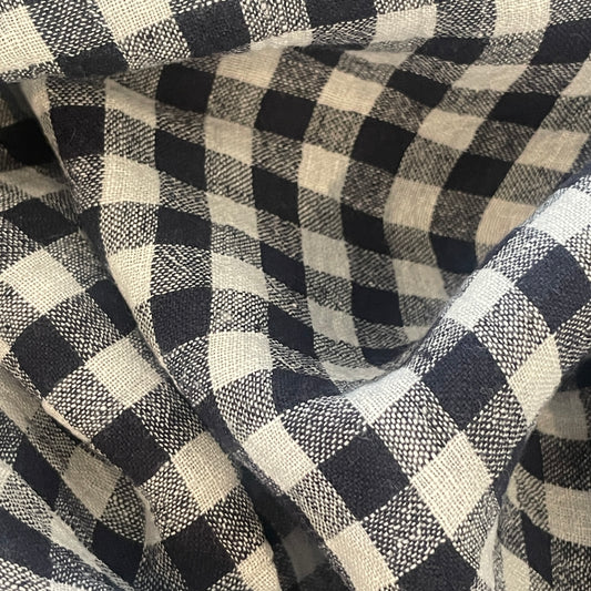 Navy crinkle gingham linen