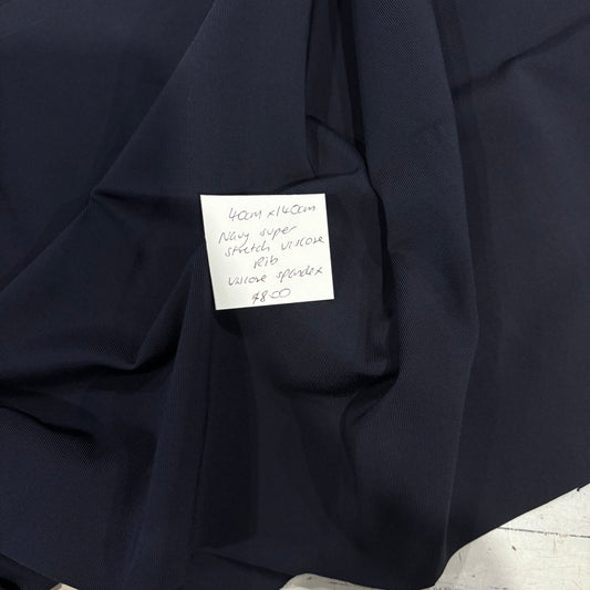 40cm Navy Super Stretch Viscose Rib