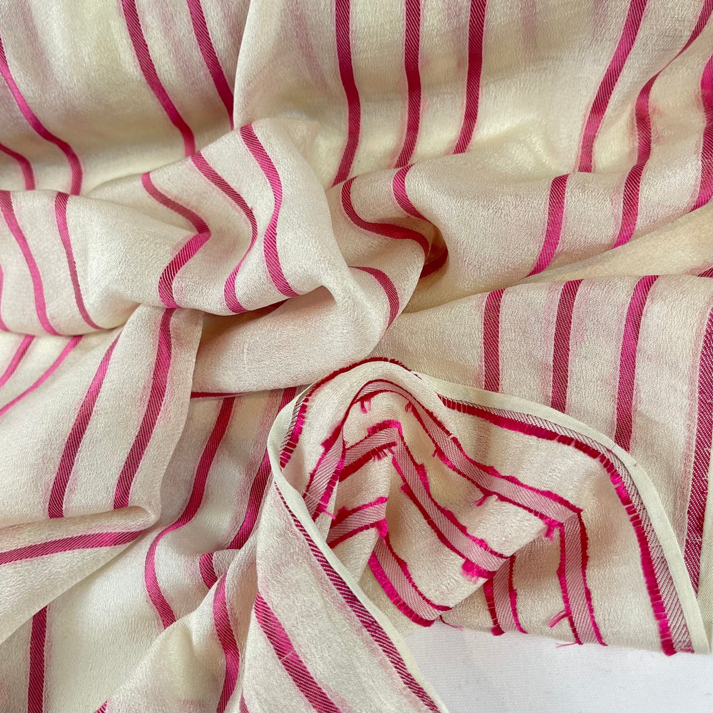 Fuchsia stripe Hand Woven Silk crepe de chine