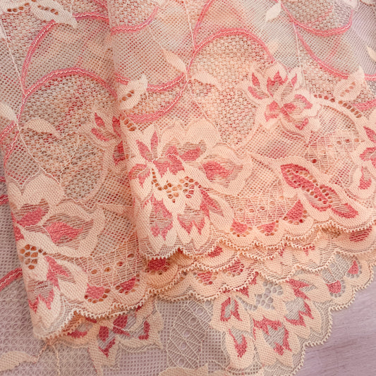 Peach floral 24cm stretch lace