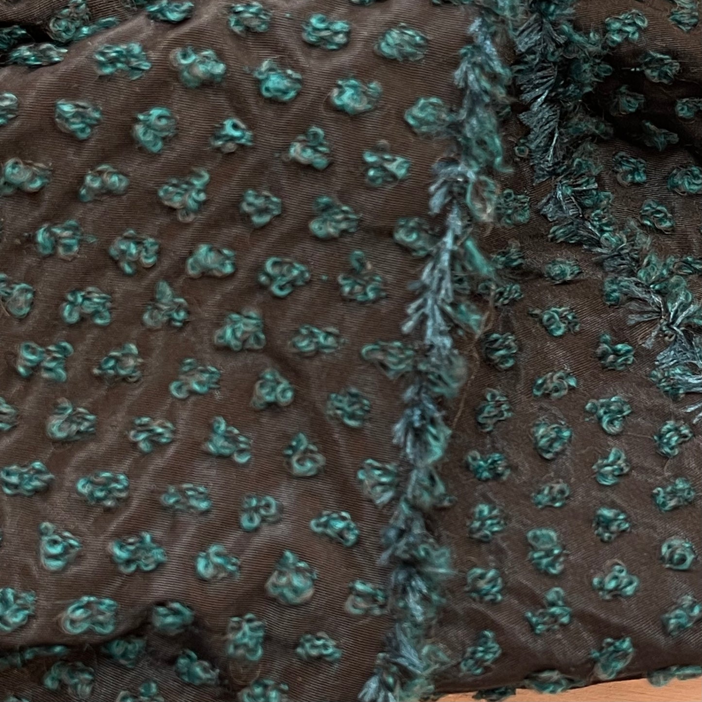 1 metre teal pom poms taffeta