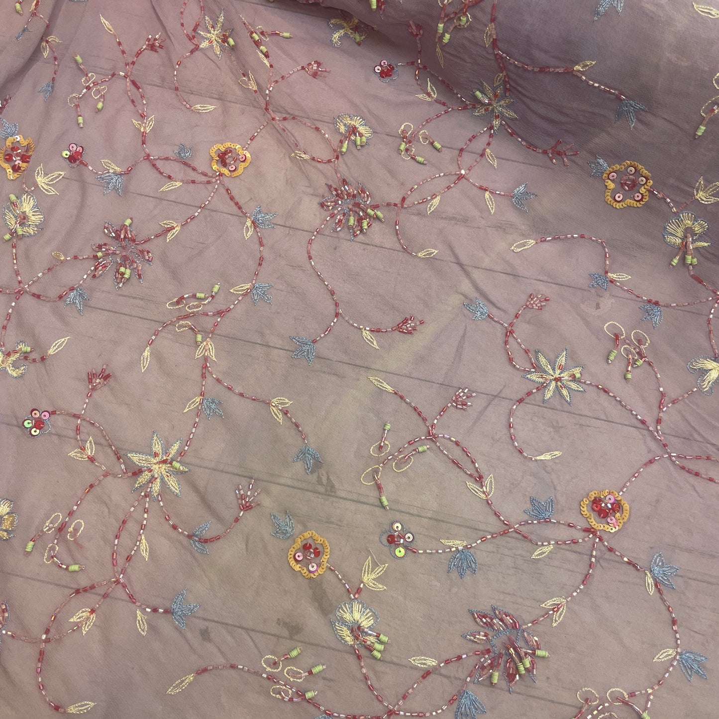 *Second *Mauve vine Beaded Silk Chiffon