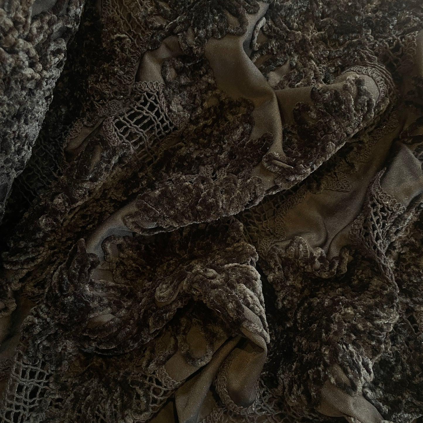 Lola chenille embroidered lattice cut out knit