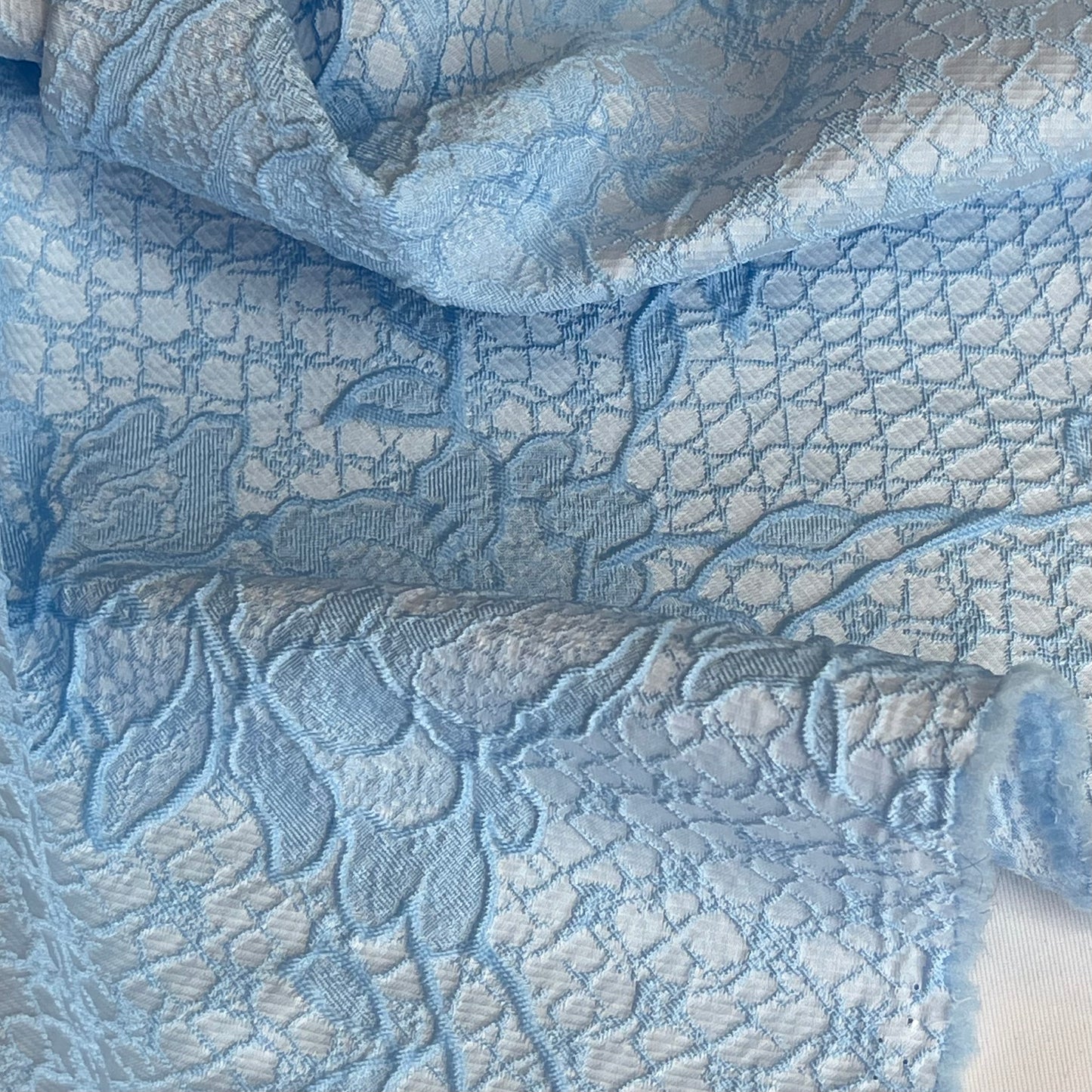 Powder Blue Roses Soft Cloque Brocade