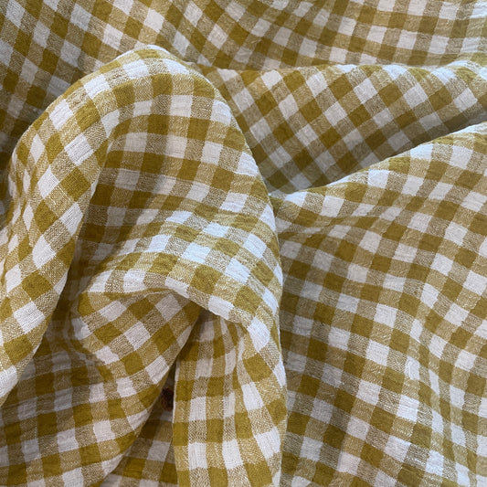 Mustard crinkle gingham linen