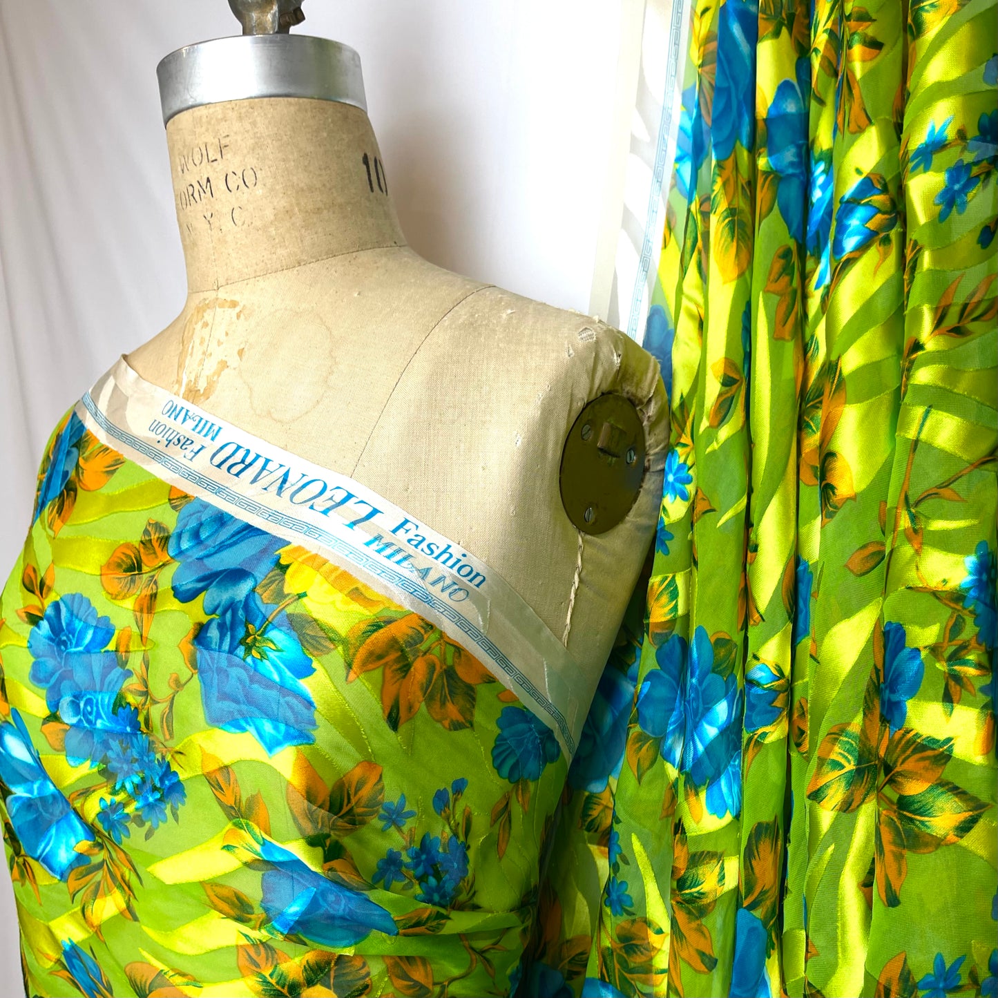 Blue Lime Blooms Burnout Silk Chiffon