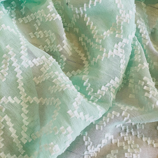 mint zigzag textured jacquard silk chiffon