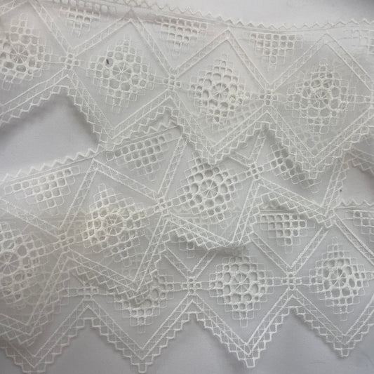 Embroidered White Organza Diamond Edging 80mm